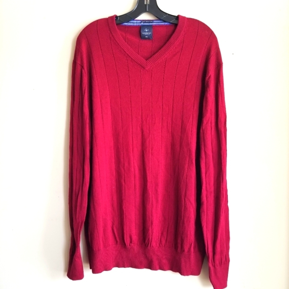 Tailorbyrd Pure Wool Washable Pullover V-Neck Sweater Soft Casual Red Size XXL